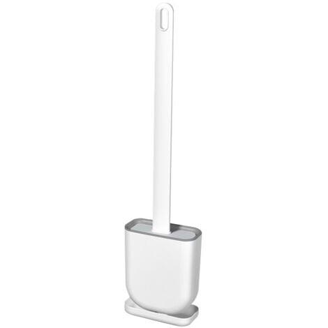 Brosse WC Silicone et Supports,Brosse Toilette Silicone à Manche Long avec Support à Séchage Rapide,Balayette WC Silicone Flexible Blanche