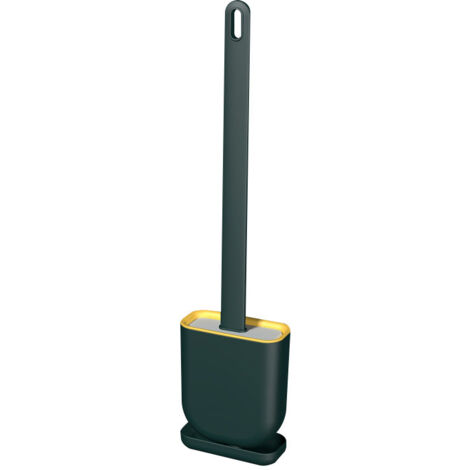 Brosse WC Silicone et Supports,Brosse Toilette Silicone à Manche Long avec Support à Séchage Rapide,Balayette WC Silicone Flexible Vert
