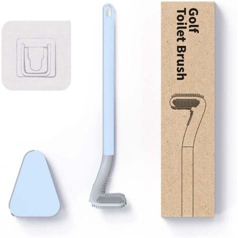 Brosse WC Silicone Manche Long avec Base Automatique Anti Fuite Bleu
