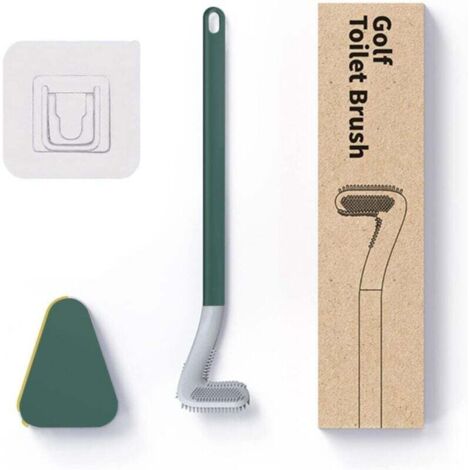 Brosse WC Silicone Manche Long avec Base Automatique Anti-Fuite Ensemble Toilette Vert