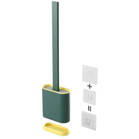 Brosse WC Silicone Manche Plastique Antidérapant Pour Toilettes Murale Salle De Bain Vert