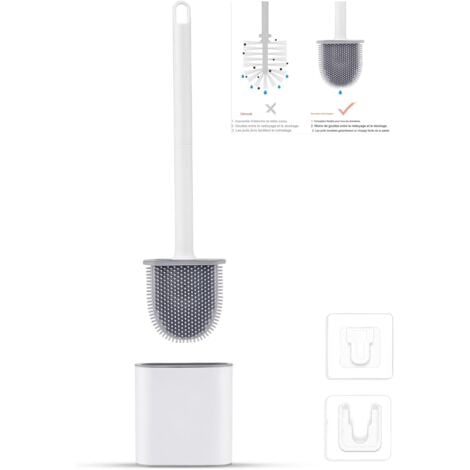 COAVAS Brosse WC Silicone Plate- Brosse Toilette et Supports, Anti-goutte, Antibactérienne, Balayette WC Ventilée, Séchage Rapide sans Odeur, Balai WC Montage Mural/au Sol, Salle de Bain et WC Blanc