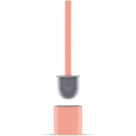Brosse WC Silicone Plate- Brosse Toilette et Supports, Anti-goutte, Antibactérienne, Balayette WC Ventilée, Séchage Rapide sans Odeur, Balai WC Montage Mural/au Sol, Salle de Bain et WC, Rose