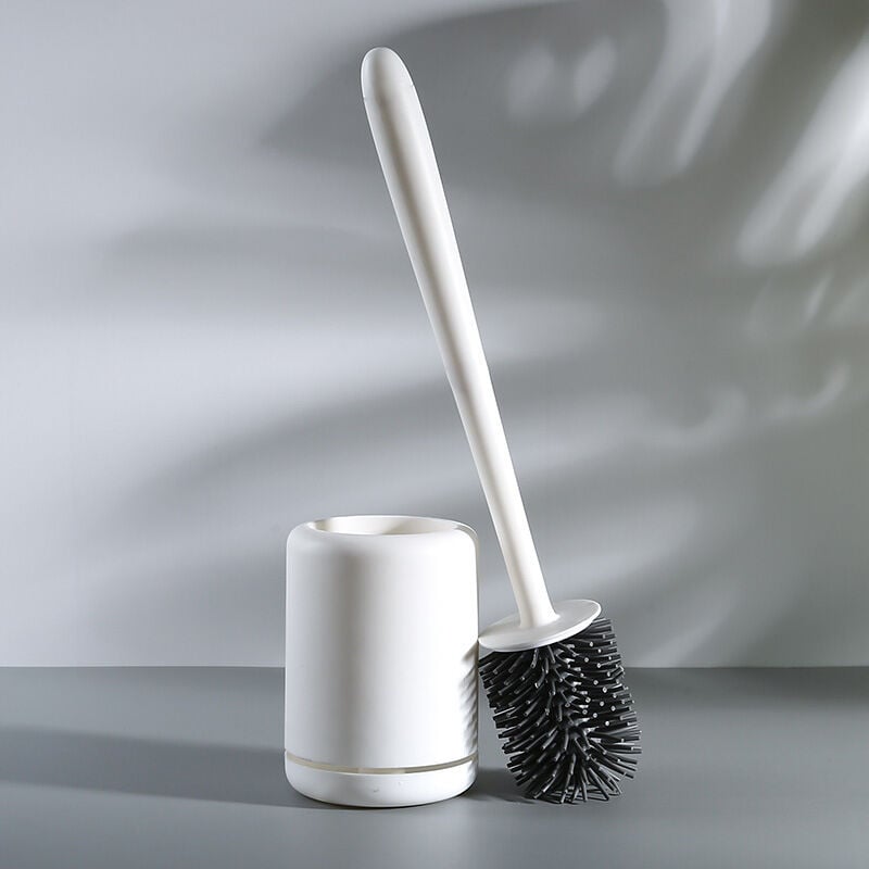 Brosse wc Silicone Toilette Support à Séchage Rapide Blanc Support en pp Résistant à la Saleté Support en Matériau tpr Poils de Brosse (Revêtement de