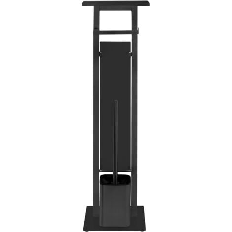 Brosse WC sur pied WENKO Stand WC-Porte brosse Debar noir inox 4 en 1 avec porte-brosse et support papier toilette ablage en verre de sécurité dimensions 21 x 70,5 x 18 cm accessoires modernes