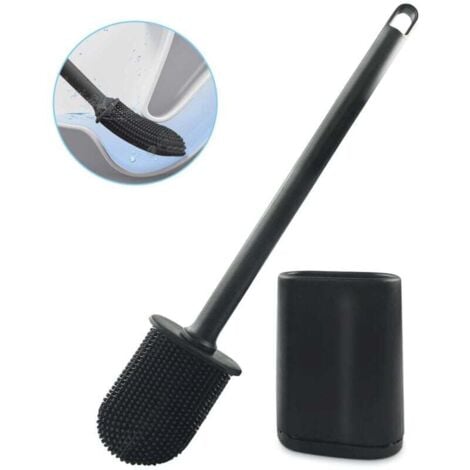 AIPERQ Brosse WC Suspendue En Silicone Noir Avec Tête Plate Pour Salle De Bain Nettoyage Toilettes