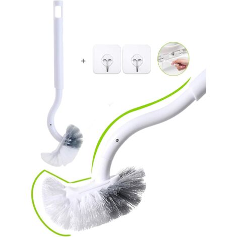 Brosse WC - Tête Hémisphérique Souple en ABS PP - Manche Incurvé 40 cm - Pour Nettoyage Sous Rebord - Lot de 2 avec Crochet