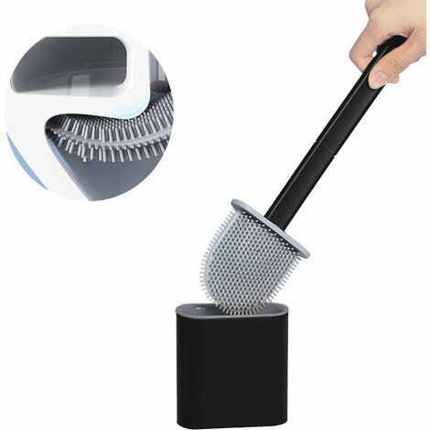 Brosse WC TPR Silicone et Support,Triomphe Brosse de Toilettes Détachable à Manche Long, Montage Au Sol/Mur avec Base de Filtre à Eau, pour Les Coins et Les Petits Espaces Entre Les Toilettes et Mur (