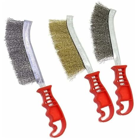 Brosses à main métalliques convexes, brosse acier, brosse inox, brosse laiton, brosse en métal dur, brosse antirouille, qualité industrielle, Couleur de poignée aléatoire,