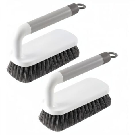 Brosses de nettoyage robustes avec manche, pour douche, salle de bain, tapis, cuisine et baignoire, lot de 2 (gris)