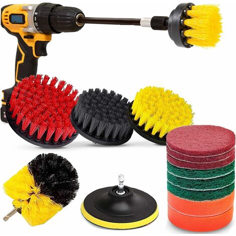 Brosses de perceuse - 15 pièces de brosses de nettoyage de perceuse avec kit de récurage de nettoyage de brosse de perceuse d'extension pour la cuisine, le carrelage, la salle de bain, la voiture