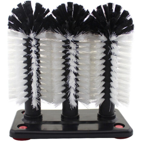 Brosses de rinçage professionnelle montées sur 3 piliers - Avec large plaque à ventouse en aluminium - Brosse à vaisselle pour verres 2618.5 cm