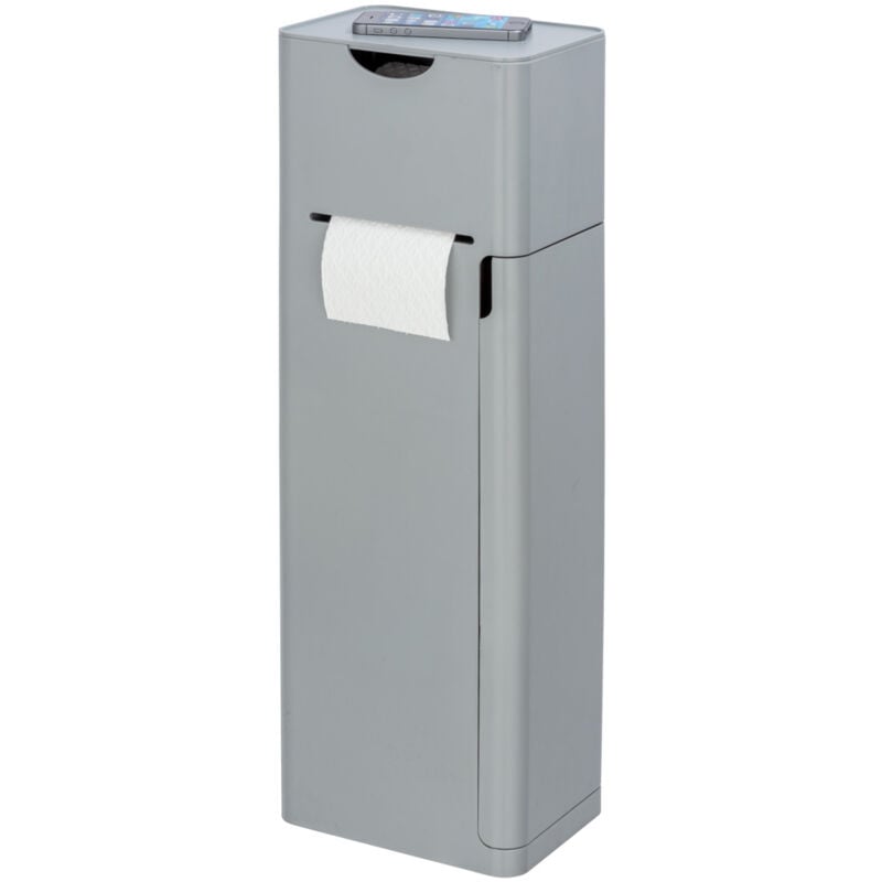 Combiné wc 6 en 1 Wenko Distributeur papier toilette, Brosse wc, stockage papier, rangement protection hygiénique, 20 x 58,5 x 15 cm, Gris Mat