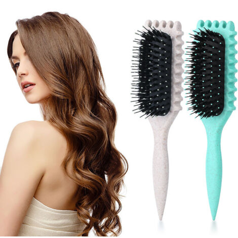 Brosses pour Boucles et Définition des Cheveux, Lot de 2 Vert et Beige en Poils de Sanglier pour Démêlage et Coiffage