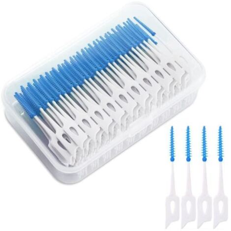 Brossettes Interdentaires en Silicone Double Face - 160 pièces - Boîte de Rangement - Bleu
