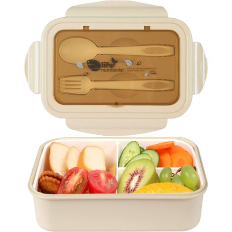 Brotdose, Bento-Boxen, Brotdose, auslaufsichere Brotdosen für Kinder und Erwachsene, Bento-Lunchboxen mit 3 Fächern und Besteck