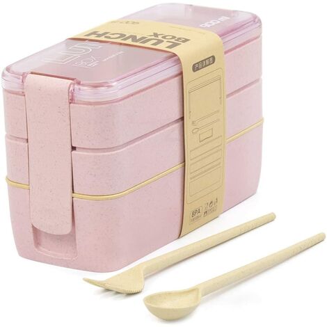 Brotdose Brotdose Bento-Box Brotdose für Kinder und Erwachsene Mit 3 Fächern Mikrowellenfest Aus Weizen Biologisch abbaubar Kunststofffrei BPA-frei