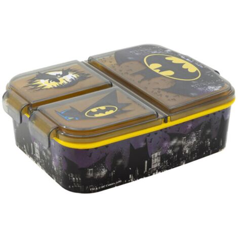 Brotdose für Kinder mit 3 Fächer Batman Lunchbox Schwarz-Gelb Frühstücksbox
