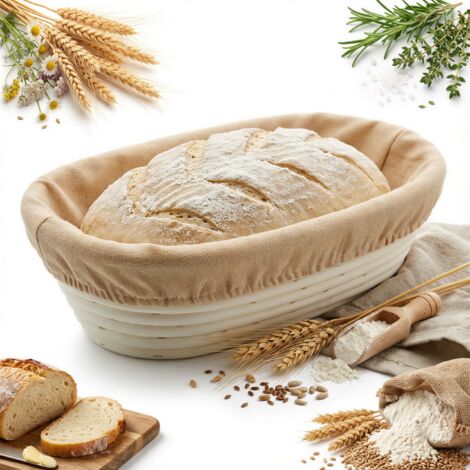 Brotform aus Rattan, 32 cm, mit Deckel, zum Gehenlassen des Teigs