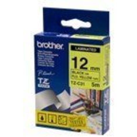 BROTHER Cinta laminada Amarillo fluorescente / negro 12mm
