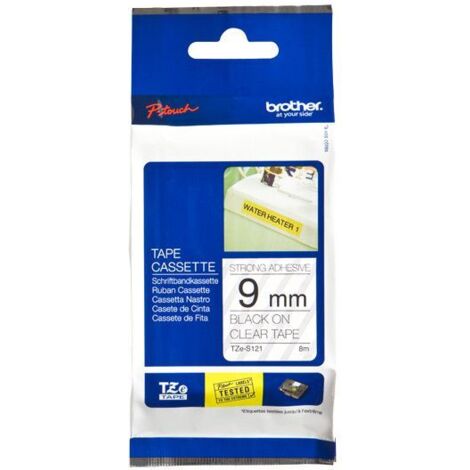 BROTHER Cinta laminada Transparente / negro (Superadhesivo) 9mm