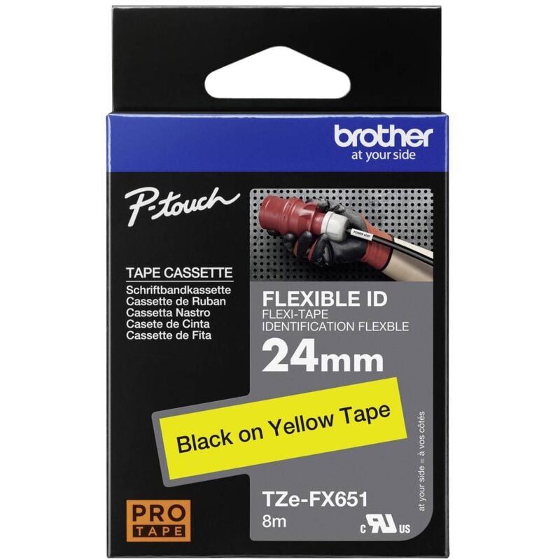 Ruban d'étiquetage flexible Brother TZe-FX, tz-fx TZe-FX651 Couleur de ruban: jaune Couleur de police:noir 24 mm 8 m