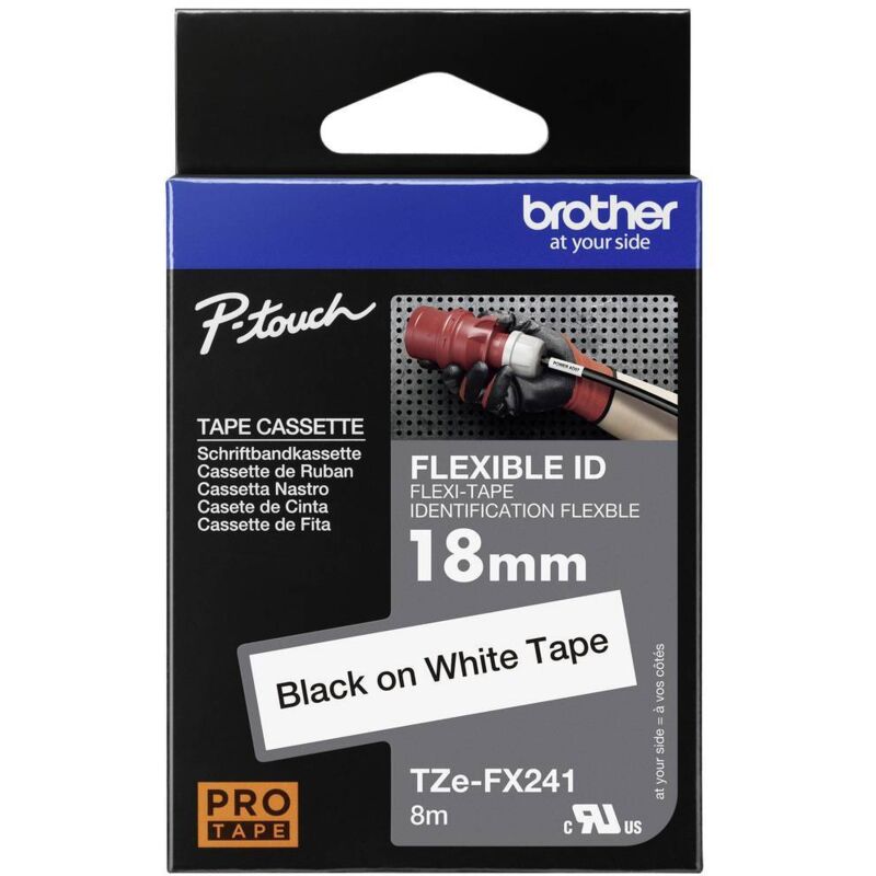 Ruban d'étiquetage flexible Brother TZe-FX, tz-fx TZe-FX241 Couleur de ruban: blanc Couleur de police:noir 18 mm 8 m