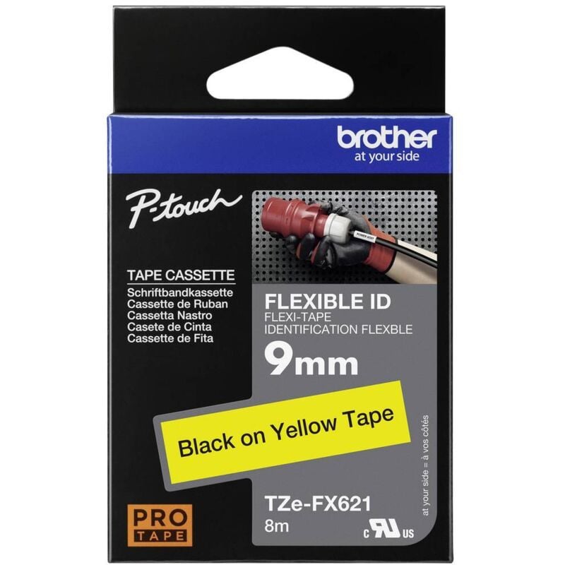 Ruban d'étiquetage flexible Brother TZe-FX, tz-fx TZe-FX621 Couleur de ruban: jaune Couleur de police:noir 9 mm 8 m