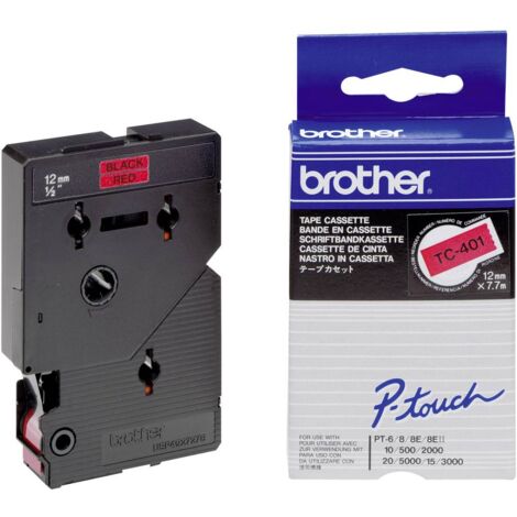 Brother TC TC-401 Colore Nastro: Rosso Colore carattere:Nero 12 mm 7.7 m