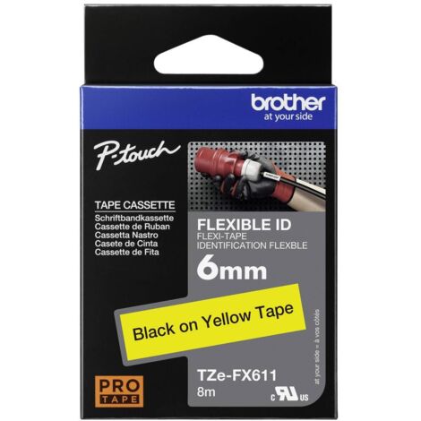 Brother TZe-FX, TZ-FX TZe-FX611 Couleur de ruban: jaune Couleur de police:noir 6 mm 8 m