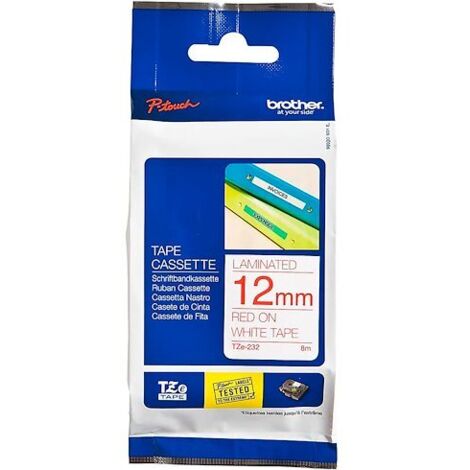 Brother TZe, TZ TZe-232 Couleur de ruban: blanc Couleur de police:rouge 12 mm 8 m