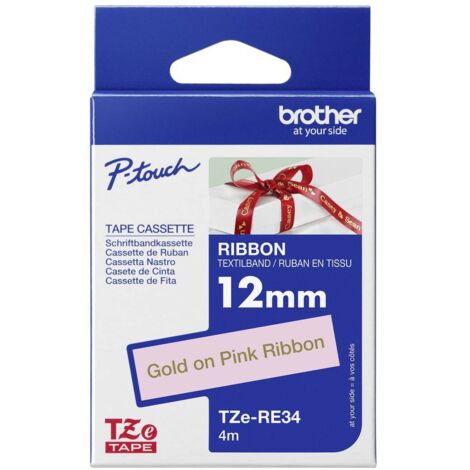 Brother TZe, TZ TZe-RE34 Couleur de ruban: rose Couleur de police:or 12 mm 4 m