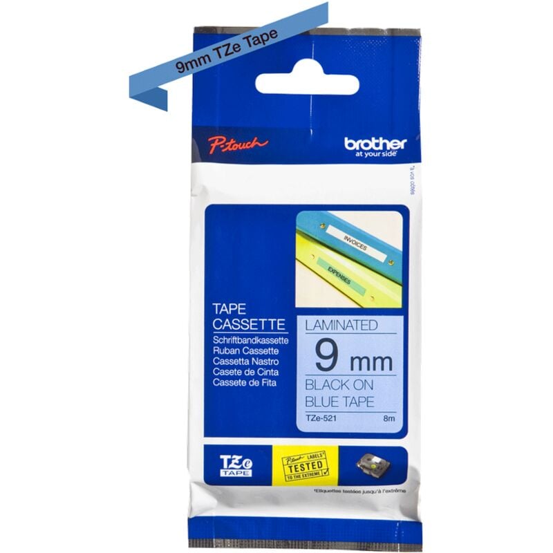 P-Touch Brother Black On Blue Label Tape 9mm x 8m - TZE521