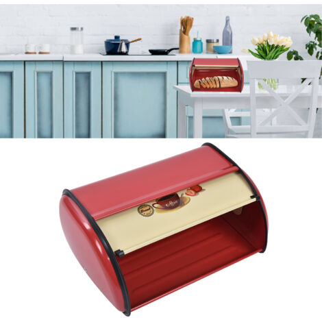 Brotkasten aus Metall mit Rolldeckel für die Küche – Großes Fassungsvermögen – Korrosionsbeständiges Eisen – Rot – Maße: 23 x 33 x 14,5 cm
