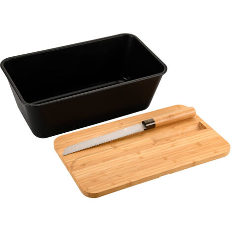Brotkasten mit Bambusdeckel und Brotmesser, 35 x 20 cm