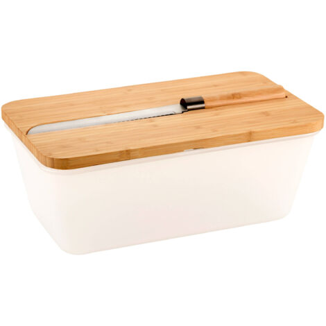 Brotkasten mit Bambusdeckel und Brotmesser, 35 x 20 cm