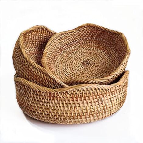 Brotkorb aus Rattan, runder Obstkorb, Aufbewahrungsschale aus Weide, Servierschale aus Naturweide, dekorativer Organizer-Korb für die Arbeitsplatte