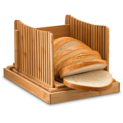 Brotschneidebrett aus Bambus mit Krümelschublade und 3 einstellbaren Stärken, faltbar, leicht zu reinigen, 31,7 cm Baguette- und Challah-Brett