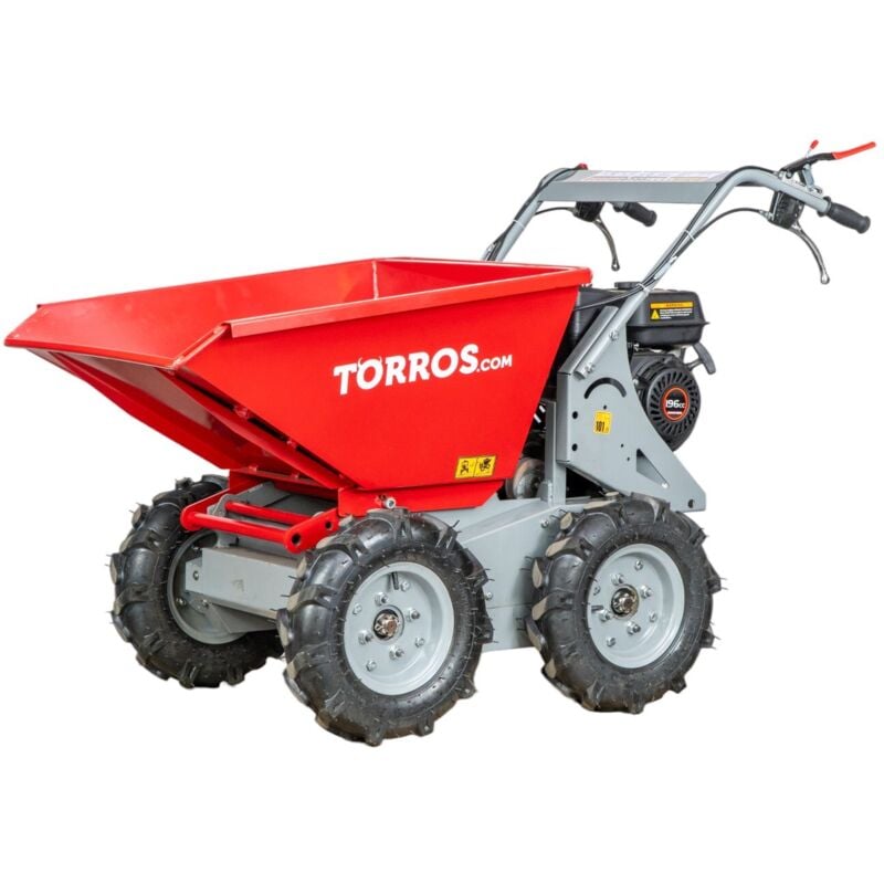 Brouette à moteur thermique à 4 roues motrices 500kg benne basculante manuelle 115L 6.5CH 196cc 4 vitesses Torros MD505