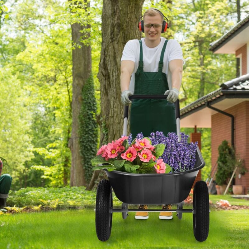 Brouette de Jardin 2 Roues Brouette de Jardin Résistante en Fer avec Pneus Ø35cm Charge Max 100KG pour Jardinage/Maçonnerie Noir CW2776 design in