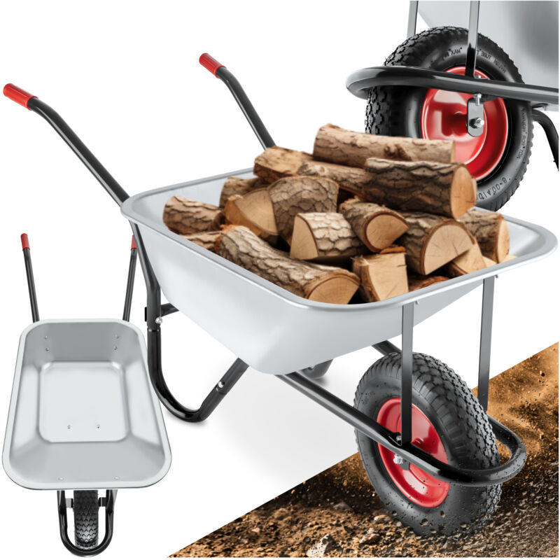 tectake® Schubkarre, aus verzinktem Stahl, Luftbereifung, Belastbarkeit 250 kg