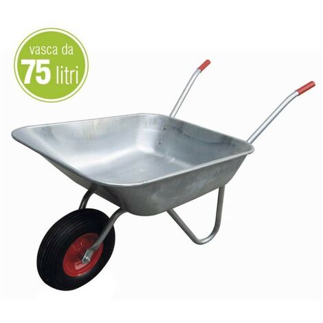 Brouette en acier galvanisé 75 litres – Charge maximale 300 kg – 2 roues – Dimensions 130.5 x 61 x 62 cm – Pour chantiers lourds – Bigmat