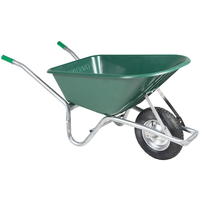Brouette Gbly Brouette vert 90 l 150 kg acier galvanisé et plastique, brouette jardin brouette de chantier jardinage chariot de transport roue