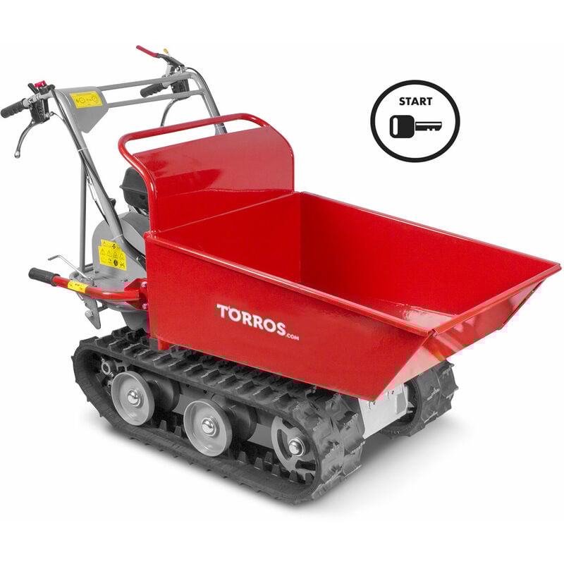Torros - Brouette à moteur thermique à chenilles benne basculante manuelle 300KG 6,5CH 4 vitesses à démarrage électrique MRD300E