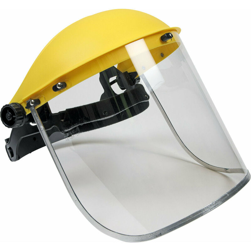 Brow Guard with Full Face Shield - Ratchet Adjustable Headband - Impact Grade b