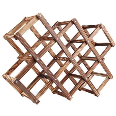 Brown 10 Bottles Foldable Wine Rack Stand Storage Display Shelf