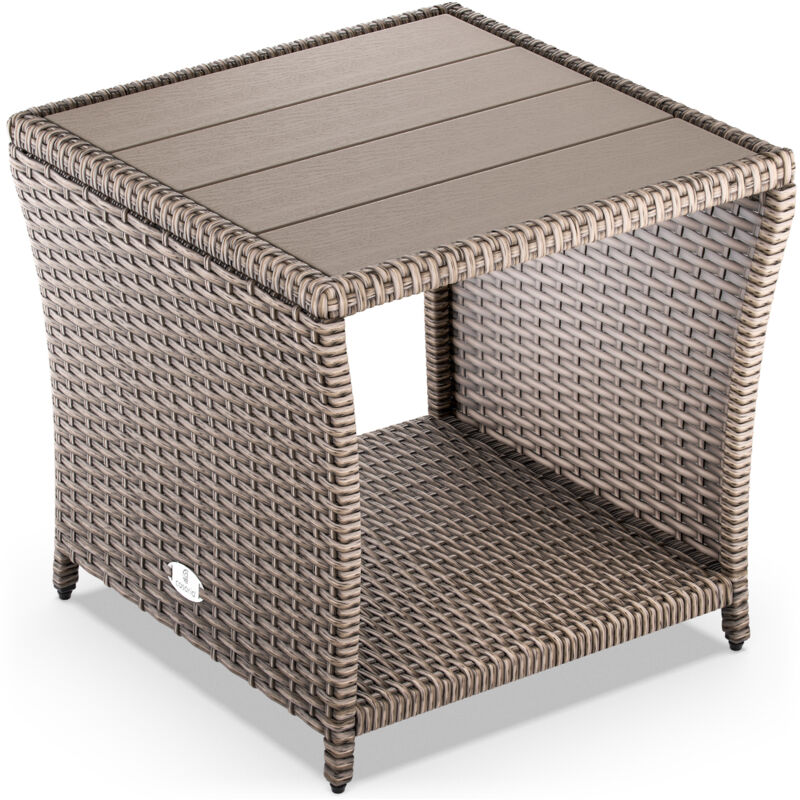 Table d'appoint en polyrotin plateau de table en wpc 45x45x40cm table jardin balcon réglable en hauteur Crème - Casaria