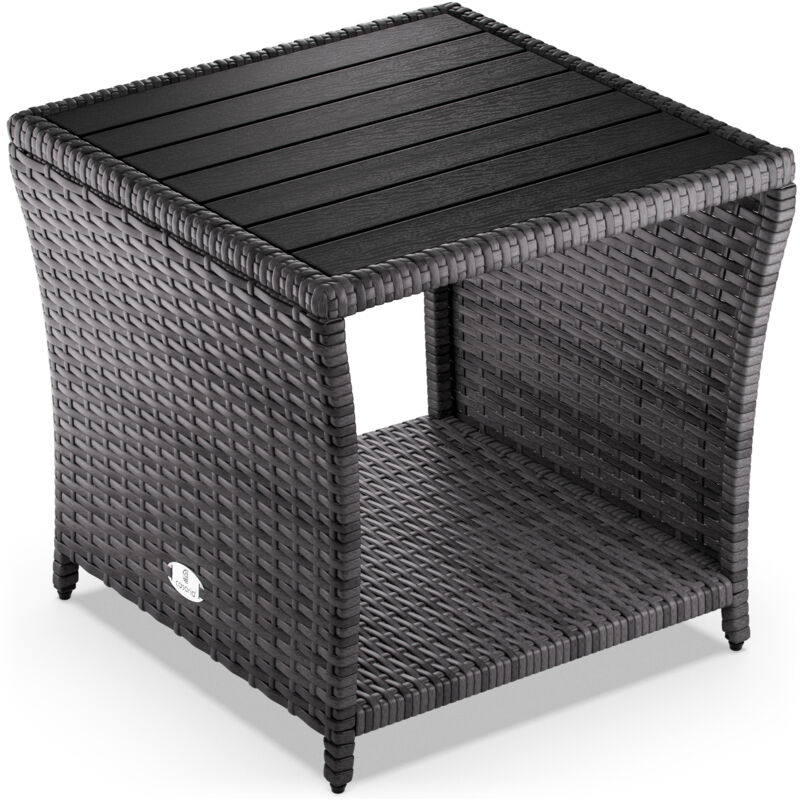 Table d'appoint en polyrotin plateau de table en wpc 45x45x40cm table jardin balcon réglable en hauteur Gris - Casaria