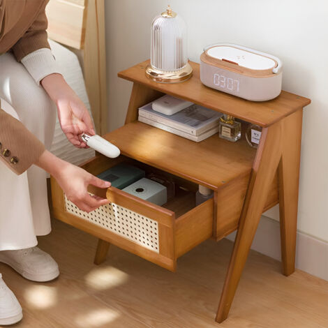 Brown Bedroom Simple Wooden Bedside Table with Shelves 47.5cm W x 31.5cm D x 50cm H