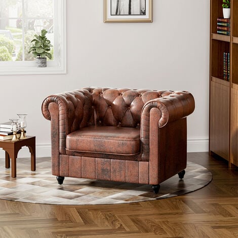 Brown Distressed Leather Buttoned Chesterfield Armchair